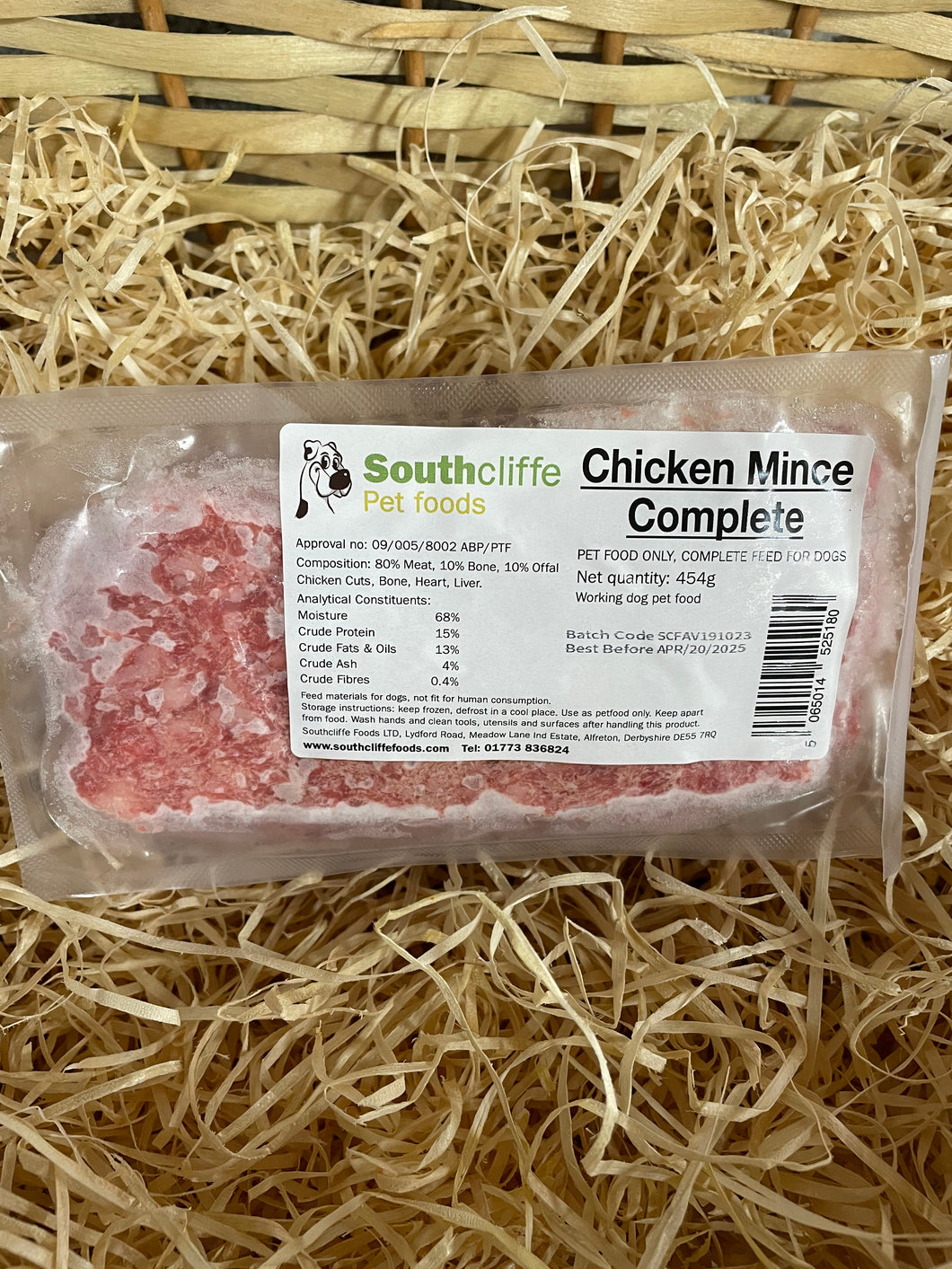 Southcliffe Complete Chicken Mince.  80/10/10 Balanced, Raw Dog Food