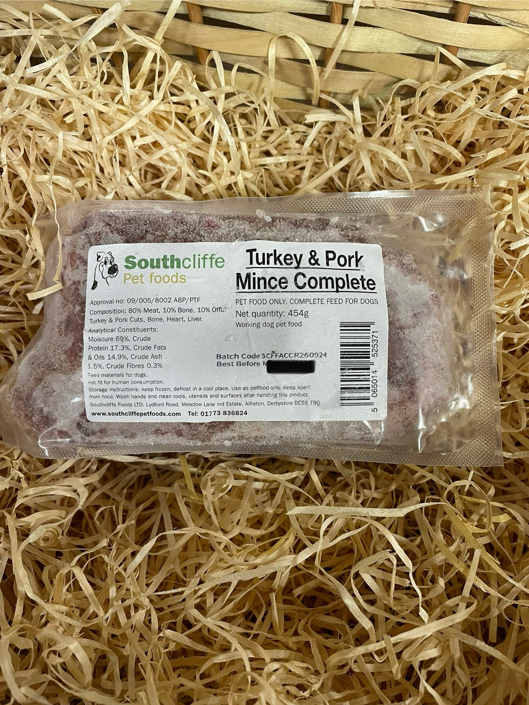 Southcliffe 80/10/10 Turkey & Pork Mince.  80/10/10 Balanced, Raw Dog Food