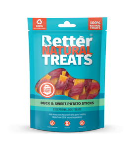 Duck and Sweet Potato Sticks 90g.  Low Fat Range.