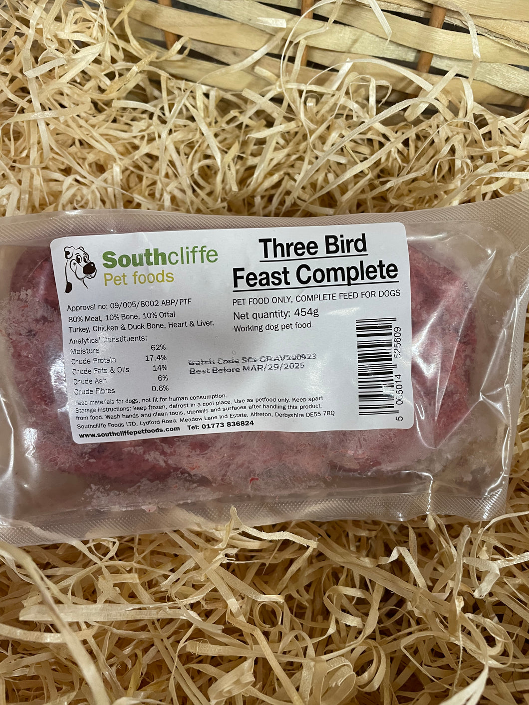 Southcliffe Complete 'Three Bird Feast' Mince.  80/10/10 Balanced, Raw Dog Food
