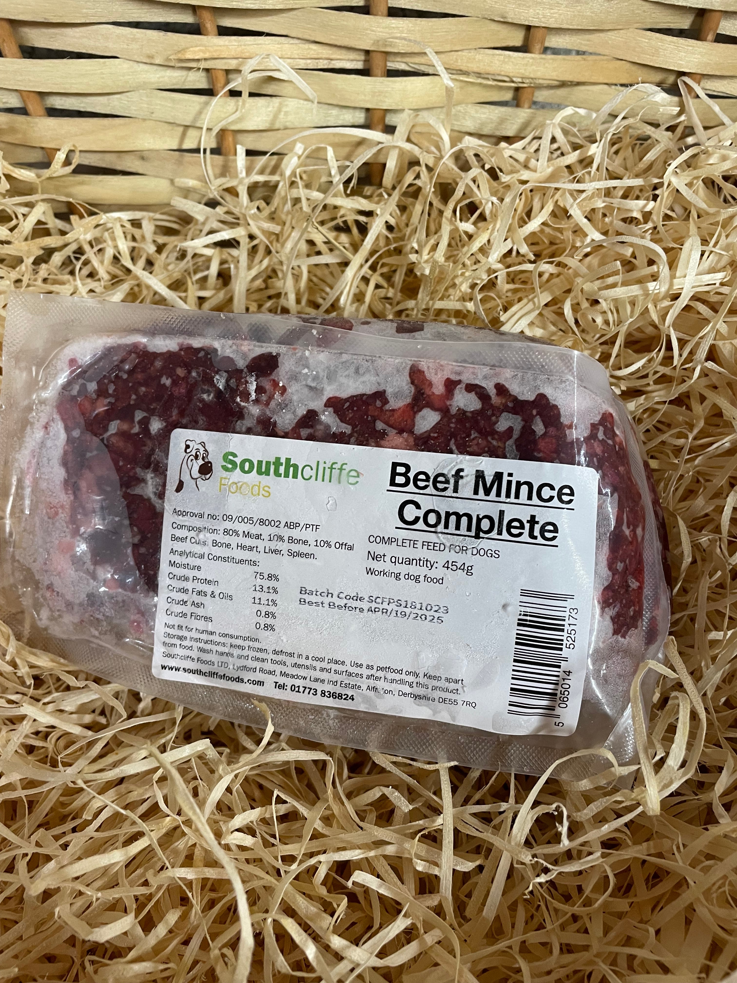 Southcliffe Complete Beef Mince. 80 10 10 Balanced Raw Dog Food