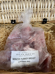 Turkey - Minced Turkey Breast Chunks.  Raw.   2kg (approx)