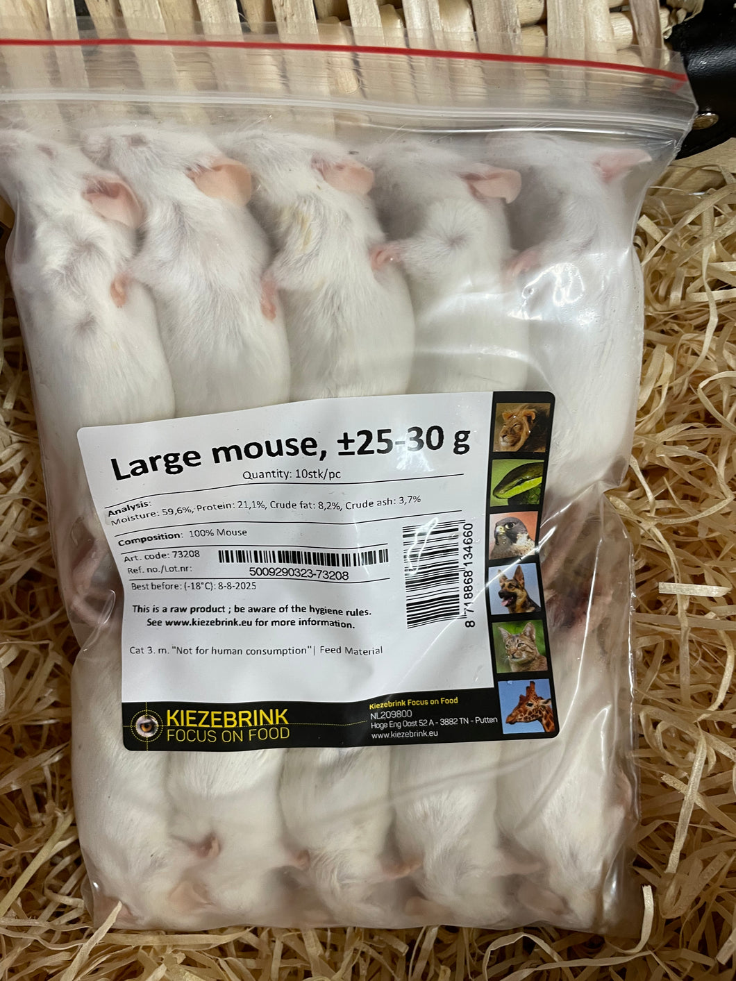 Mice - Large (22-30g each) - Pack of 10.  Whole Prey.