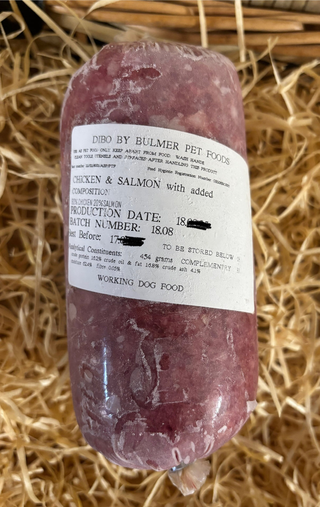 Dibo by Bulmer Chicken and Salmon Mince with added Kelp.  Complimentary Mince.