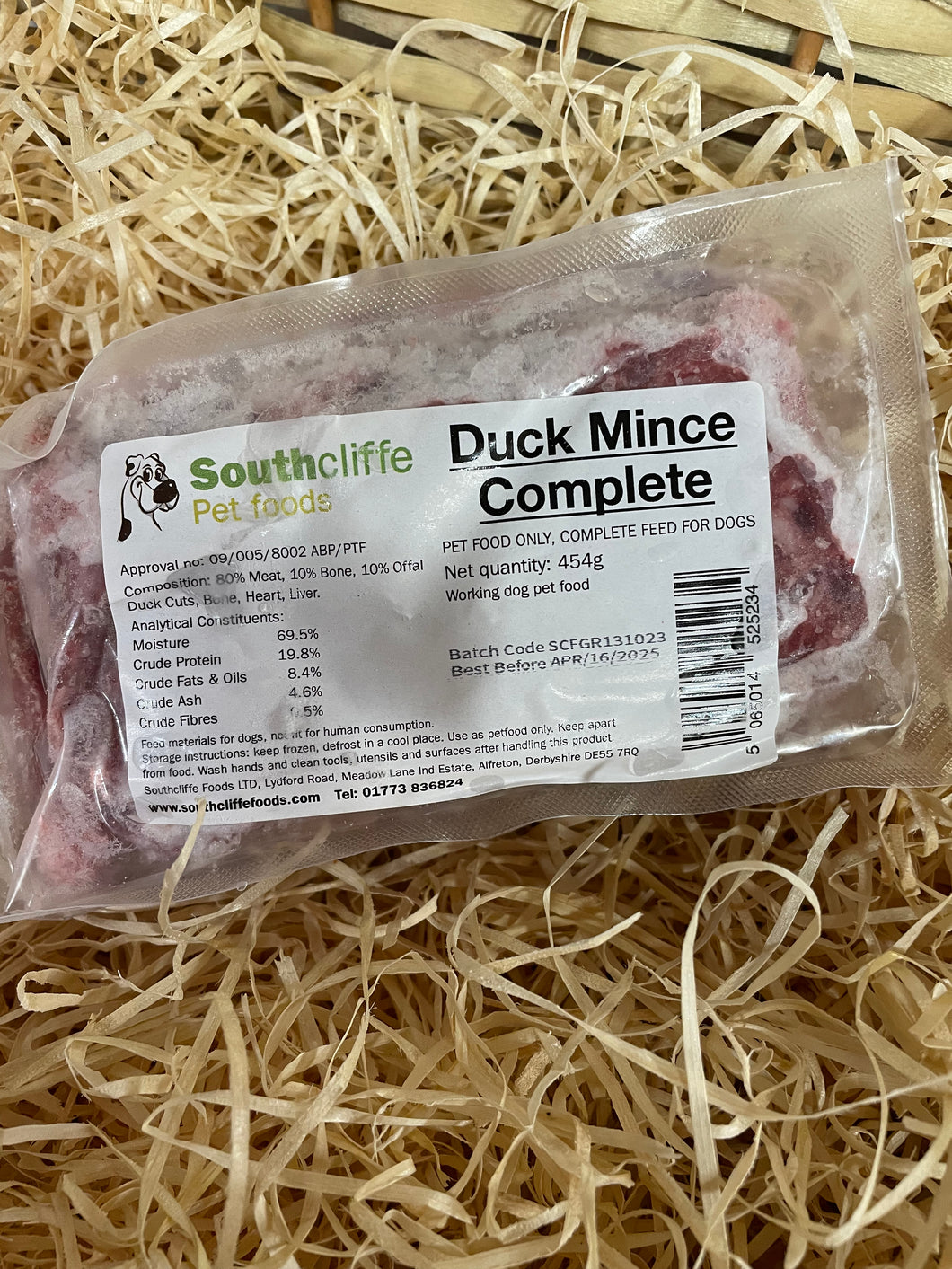 Southcliffe Complete Duck Mince.  80/10/10 Balanced, Raw Dog Food