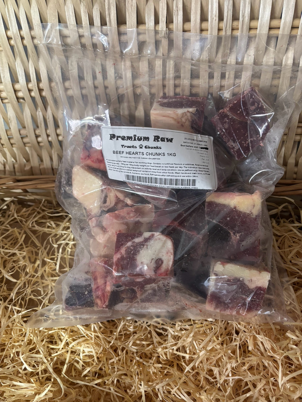 Heart Chunks - Beef.  Raw.  1kg and 2kg (approx)