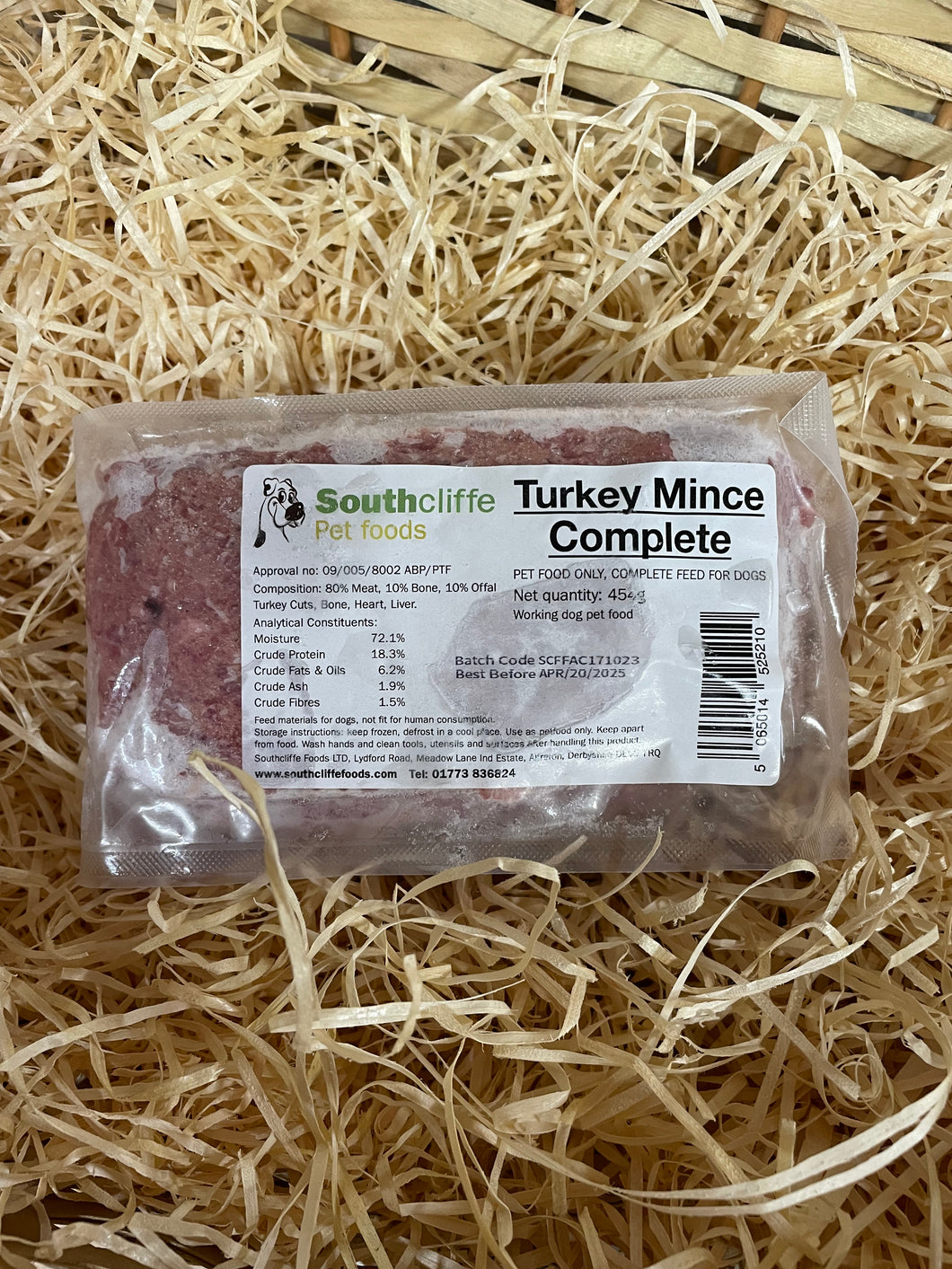 Southcliffe Complete Turkey Mince.  80/10/10 Balanced, Raw Dog Food