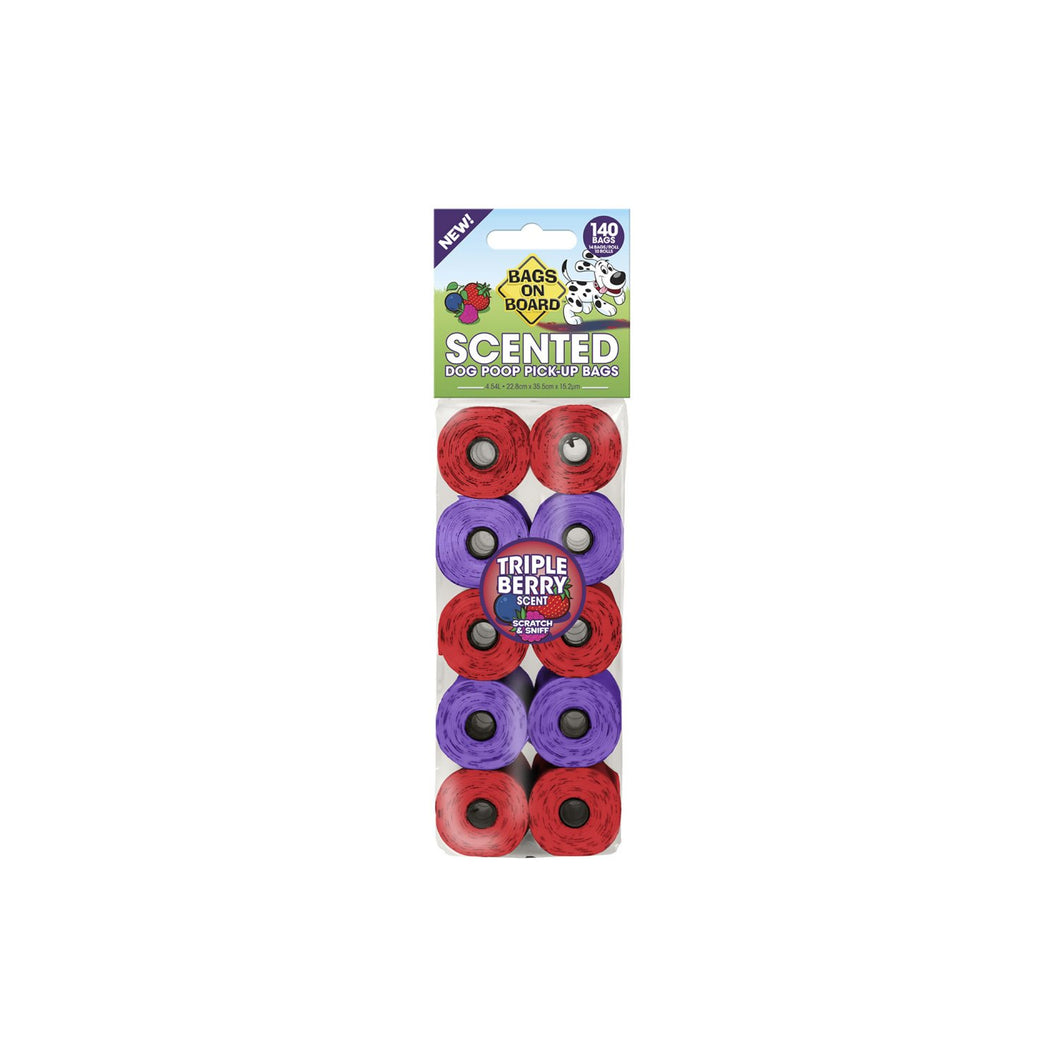 Bags on Board Triple Berry Scented Poop Bags 140 Pack